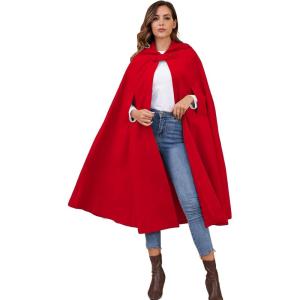 imageGihuo Cape Poncho Womens Hooded Maxi Cloak Coat Winter Warm Long Cloak Cosplay Costumes OuterwearRed