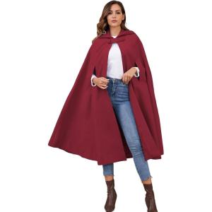 imageGihuo Cape Poncho Womens Hooded Maxi Cloak Coat Winter Warm Long Cloak Cosplay Costumes OuterwearWine