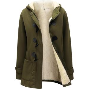 imageGihuo Winter Jackets for Women Sherpa Lined Jacket Women Duffle Toggle Coat Hooded Fleece JacketArmy