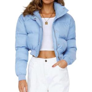 imageGihuo Women s Cropped Puffer Jacket Padded Long Sleeve Bubble Coats Winter Warm Puffy OuterwearBlue