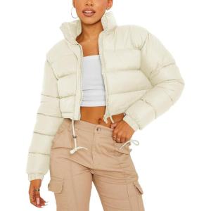 imageGihuo Women s Cropped Quilted Puffer Jacket Outerwear Coats02beige
