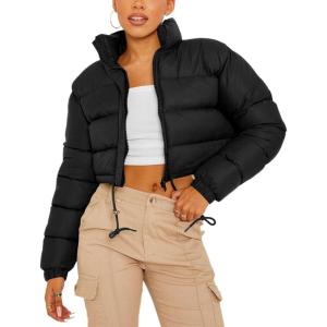 imageGihuo Women s Cropped Quilted Puffer Jacket Outerwear Coats02black