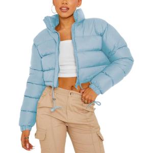 imageGihuo Women s Cropped Quilted Puffer Jacket Outerwear Coats02blue