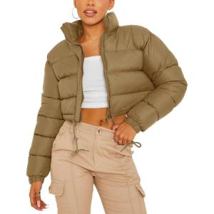 imageGihuo Women s Cropped Quilted Puffer Jacket Outerwear Coats02khaki