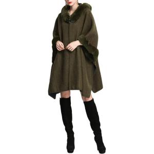imageGihuo Womens Luxury Batwing Sleeve Faux Fur Hooded Cloak Poncho Sweater CapeArmy Green
