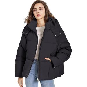 imageGihuo Womens Puffer Jacket Full Zip Quilted Hooded Bubble Coats Padded Jacket Long Sleeve Winter Warm Coat PocketBlack