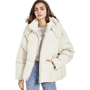 imageGihuo Womens Puffer Jacket Full Zip Quilted Hooded Bubble Coats Padded Jacket Long Sleeve Winter Warm Coat PocketWhite
