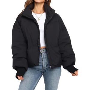 imageGihuo Womens Winter Cropped Puffer Jacket Coat Short Warm Quilted JacketBlack