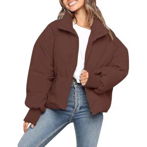 imageGihuo Womens Winter Cropped Puffer Jacket Coat Short Warm Quilted JacketBrown