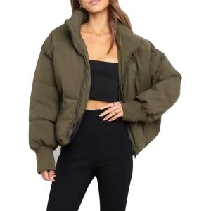 imageGihuo Womens Winter Cropped Puffer Jacket Coat Short Warm Quilted JacketGreen
