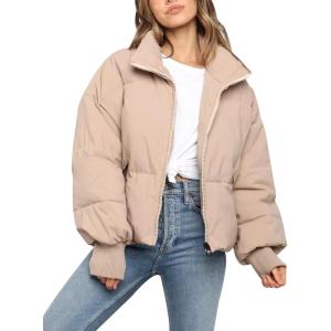 imageGihuo Womens Winter Cropped Puffer Jacket Coat Short Warm Quilted JacketKhaki