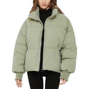 imageGihuo Womens Winter Cropped Puffer Jacket Coat Short Warm Quilted JacketLightgreen