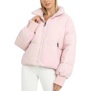 imageGihuo Womens Winter Cropped Puffer Jacket Coat Short Warm Quilted JacketPink