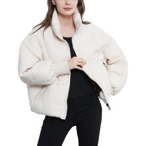 imageGihuo Womens Winter Cropped Puffer Jacket Coat Short Warm Quilted JacketWhite