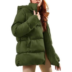 imageGihuo Womens Winter Puffer Jacket Oversized Zip Up Long Quilted Coats Lightweight Stand Collar Padded Jackets with HoodArmygreen
