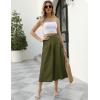 imageGihuo Women s Culottes Linen Blend Wide Leg Pants Elastic Waist Casual Palazzo Trousers with Pockets CaprisArmy