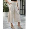 imageGihuo Women s Culottes Linen Blend Wide Leg Pants Elastic Waist Casual Palazzo Trousers with Pockets CaprisBeige