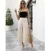 imageGihuo Women s Culottes Linen Blend Wide Leg Pants Elastic Waist Casual Palazzo Trousers with Pockets CaprisBeige