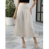 imageGihuo Women s Culottes Linen Blend Wide Leg Pants Elastic Waist Casual Palazzo Trousers with Pockets CaprisBeige