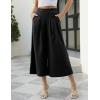imageGihuo Women s Culottes Linen Blend Wide Leg Pants Elastic Waist Casual Palazzo Trousers with Pockets CaprisBlack