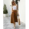 imageGihuo Women s Culottes Linen Blend Wide Leg Pants Elastic Waist Casual Palazzo Trousers with Pockets CaprisBrown