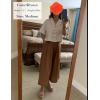 imageGihuo Women s Culottes Linen Blend Wide Leg Pants Elastic Waist Casual Palazzo Trousers with Pockets CaprisBrown