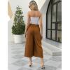 imageGihuo Women s Culottes Linen Blend Wide Leg Pants Elastic Waist Casual Palazzo Trousers with Pockets CaprisBrown