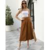 imageGihuo Women s Culottes Linen Blend Wide Leg Pants Elastic Waist Casual Palazzo Trousers with Pockets CaprisBrown