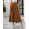 imageGihuo Women s Culottes Linen Blend Wide Leg Pants Elastic Waist Casual Palazzo Trousers with Pockets CaprisBrown