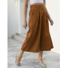 imageGihuo Women s Culottes Linen Blend Wide Leg Pants Elastic Waist Casual Palazzo Trousers with Pockets CaprisBrown