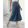 imageGihuo Women s Culottes Linen Blend Wide Leg Pants Elastic Waist Casual Palazzo Trousers with Pockets CaprisDarkblue