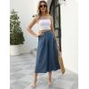 imageGihuo Women s Culottes Linen Blend Wide Leg Pants Elastic Waist Casual Palazzo Trousers with Pockets CaprisDarkblue