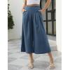 imageGihuo Women s Culottes Linen Blend Wide Leg Pants Elastic Waist Casual Palazzo Trousers with Pockets CaprisDarkblue