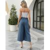 imageGihuo Women s Culottes Linen Blend Wide Leg Pants Elastic Waist Casual Palazzo Trousers with Pockets CaprisDarkblue