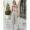 imageGihuo Women s Culottes Linen Blend Wide Leg Pants Elastic Waist Casual Palazzo Trousers with Pockets CaprisLightkhaki