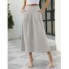 imageGihuo Women s Culottes Linen Blend Wide Leg Pants Elastic Waist Casual Palazzo Trousers with Pockets CaprisLightkhaki