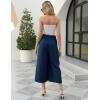 imageGihuo Women s Culottes Linen Blend Wide Leg Pants Elastic Waist Casual Palazzo Trousers with Pockets CaprisNavy