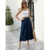 imageGihuo Women s Culottes Linen Blend Wide Leg Pants Elastic Waist Casual Palazzo Trousers with Pockets CaprisNavy