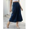 imageGihuo Women s Culottes Linen Blend Wide Leg Pants Elastic Waist Casual Palazzo Trousers with Pockets CaprisNavy