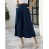 imageGihuo Women s Culottes Linen Blend Wide Leg Pants Elastic Waist Casual Palazzo Trousers with Pockets CaprisNavy