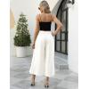 imageGihuo Women s Culottes Linen Blend Wide Leg Pants Elastic Waist Casual Palazzo Trousers with Pockets CaprisWhite