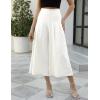 imageGihuo Women s Culottes Linen Blend Wide Leg Pants Elastic Waist Casual Palazzo Trousers with Pockets CaprisWhite