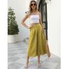 imageGihuo Women s Culottes Linen Blend Wide Leg Pants Elastic Waist Casual Palazzo Trousers with Pockets CaprisYellow