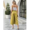 imageGihuo Women s Culottes Linen Blend Wide Leg Pants Elastic Waist Casual Palazzo Trousers with Pockets CaprisYellow