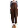 imageGihuo Womens Linen Overalls Loose Fit Baggy Bib Overalls Wide Leg JumpsuitBrown