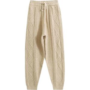 imageGihuo Women s Cable Knit Sweater Pants Long Knit Harem Pants Joggers Drawstring Elastic Waist Stretchy Knit Pants01beige