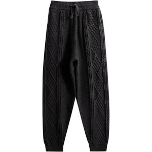 imageGihuo Women s Cable Knit Sweater Pants Long Knit Harem Pants Joggers Drawstring Elastic Waist Stretchy Knit Pants01black