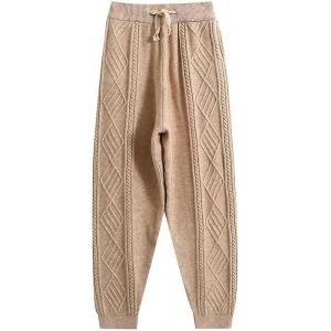 imageGihuo Women s Cable Knit Sweater Pants Long Knit Harem Pants Joggers Drawstring Elastic Waist Stretchy Knit Pants01camel