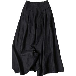 imageGihuo Women s Culottes Linen Blend Wide Leg Pants Elastic Waist Casual Palazzo Trousers with Pockets CaprisBlack