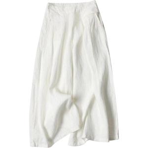 imageGihuo Women s Culottes Linen Blend Wide Leg Pants Elastic Waist Casual Palazzo Trousers with Pockets CaprisWhite